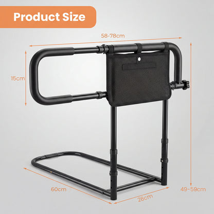 Foldable Bed Rail for Seniors with Adjustable Width and Height-Black