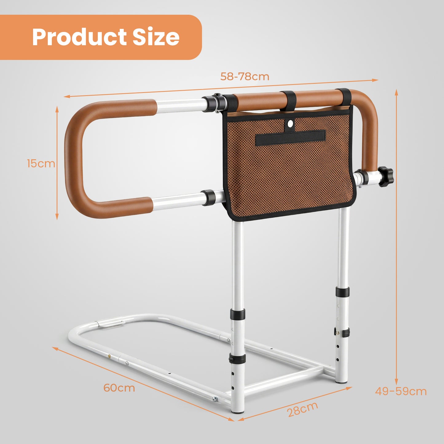 Foldable Bed Rail for Seniors with Adjustable Width and Height-White