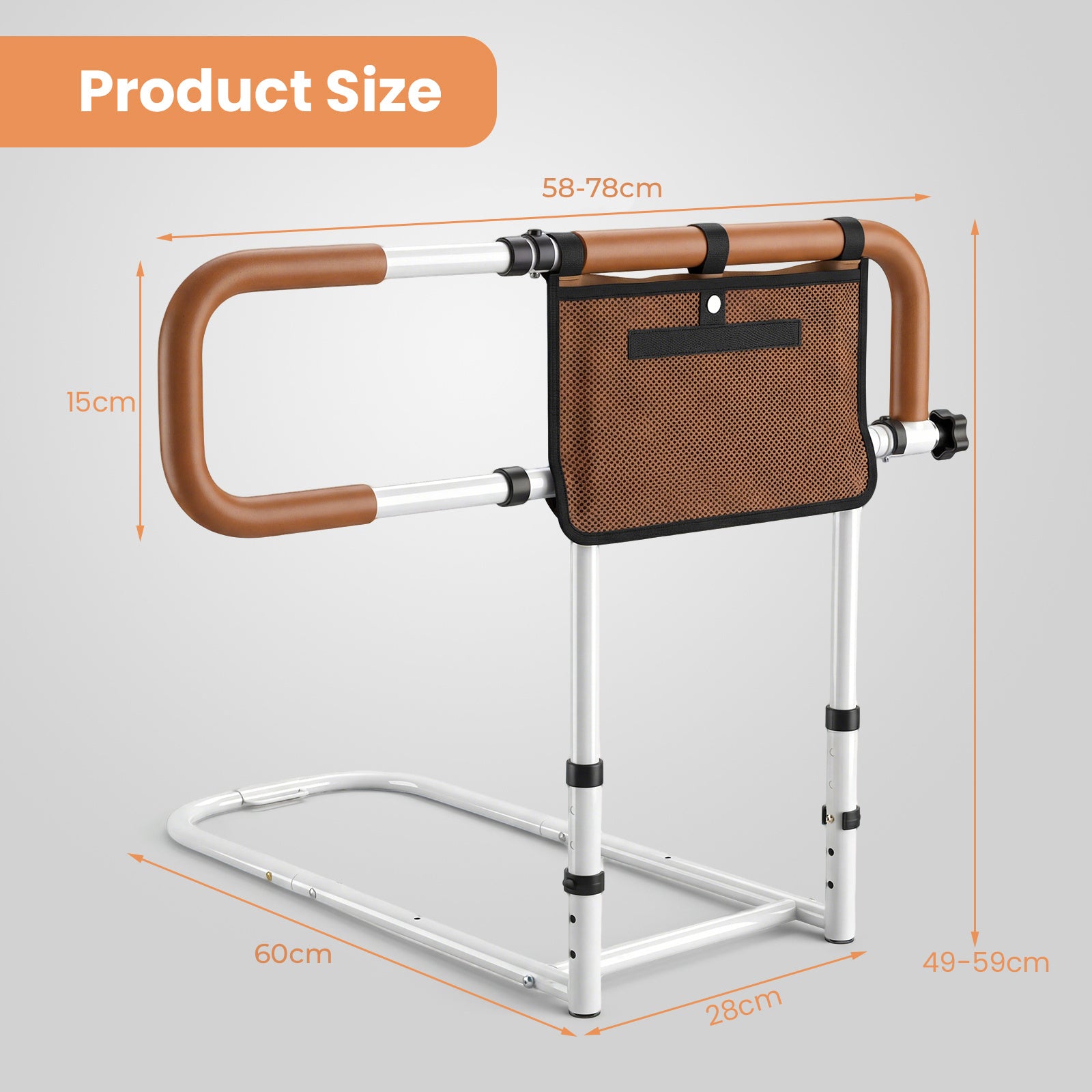 Foldable Bed Rail for Seniors with Adjustable Width and Height-White