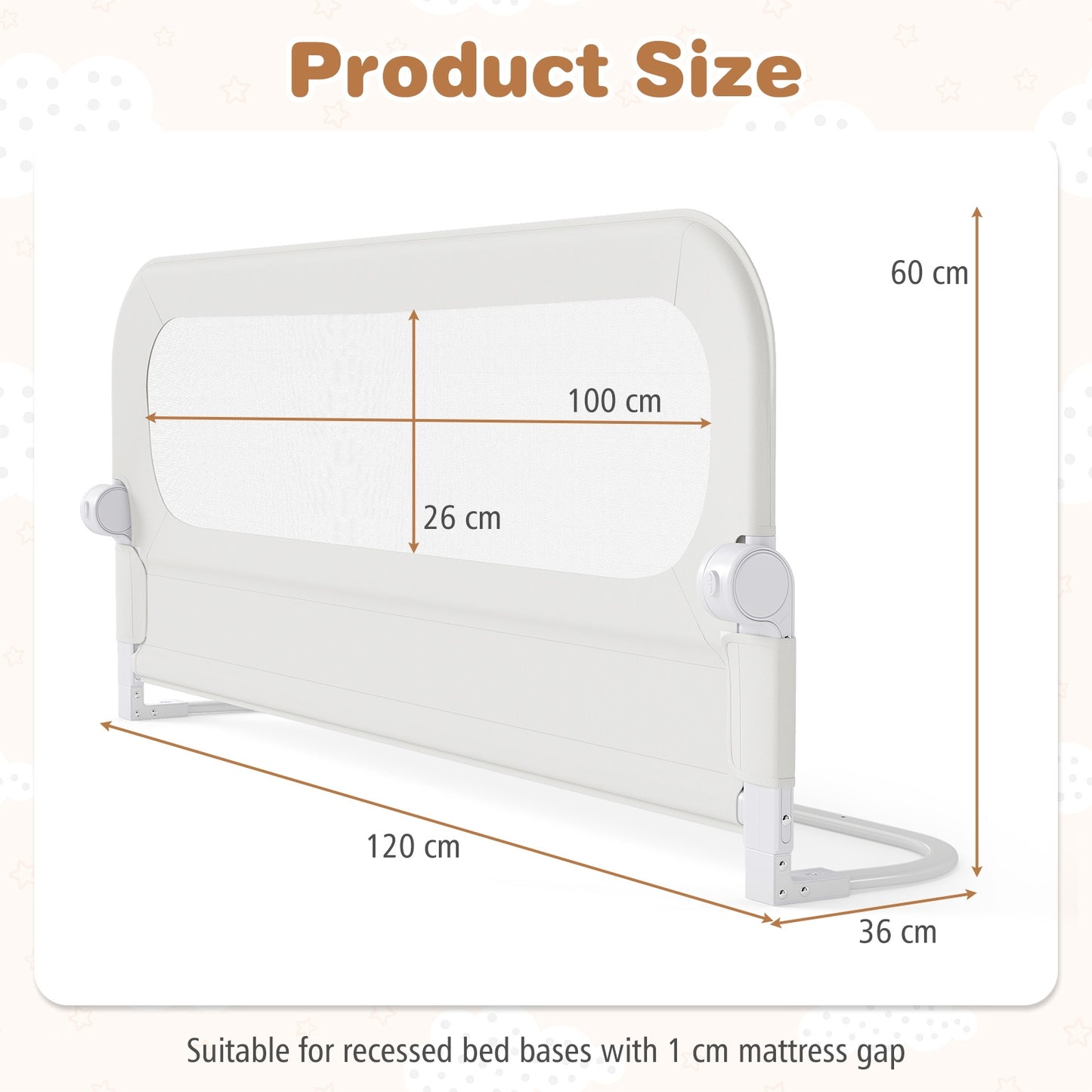 Foldable Bed Rail for Toddlers 120 Long with Removable Cover-White