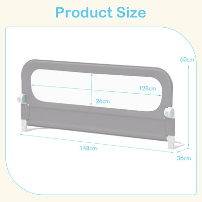 Foldable Bed Rail for Toddlers 148 Long with Removable Cover-Grey