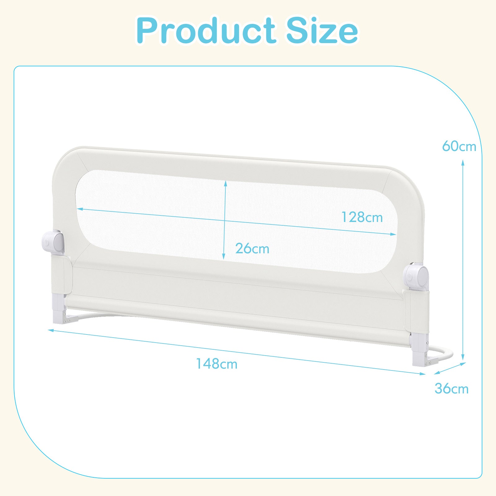 Foldable Bed Rail for Toddlers 148 Long with Removable Cover-White