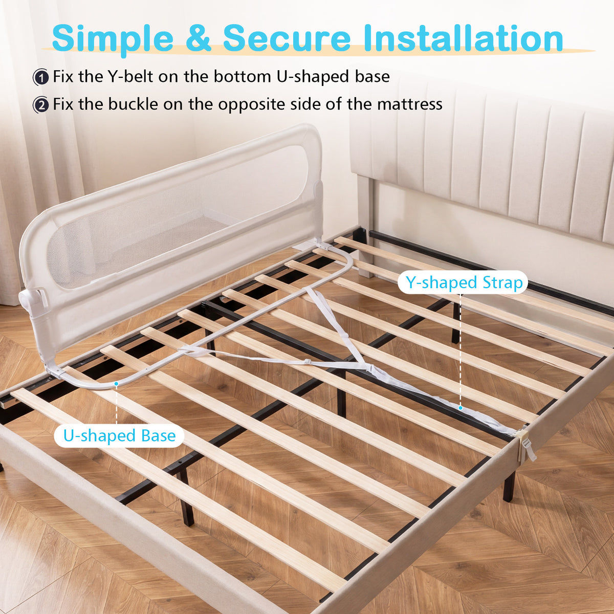 Foldable Bed Rail for Toddlers 148 Long with Removable Cover-White