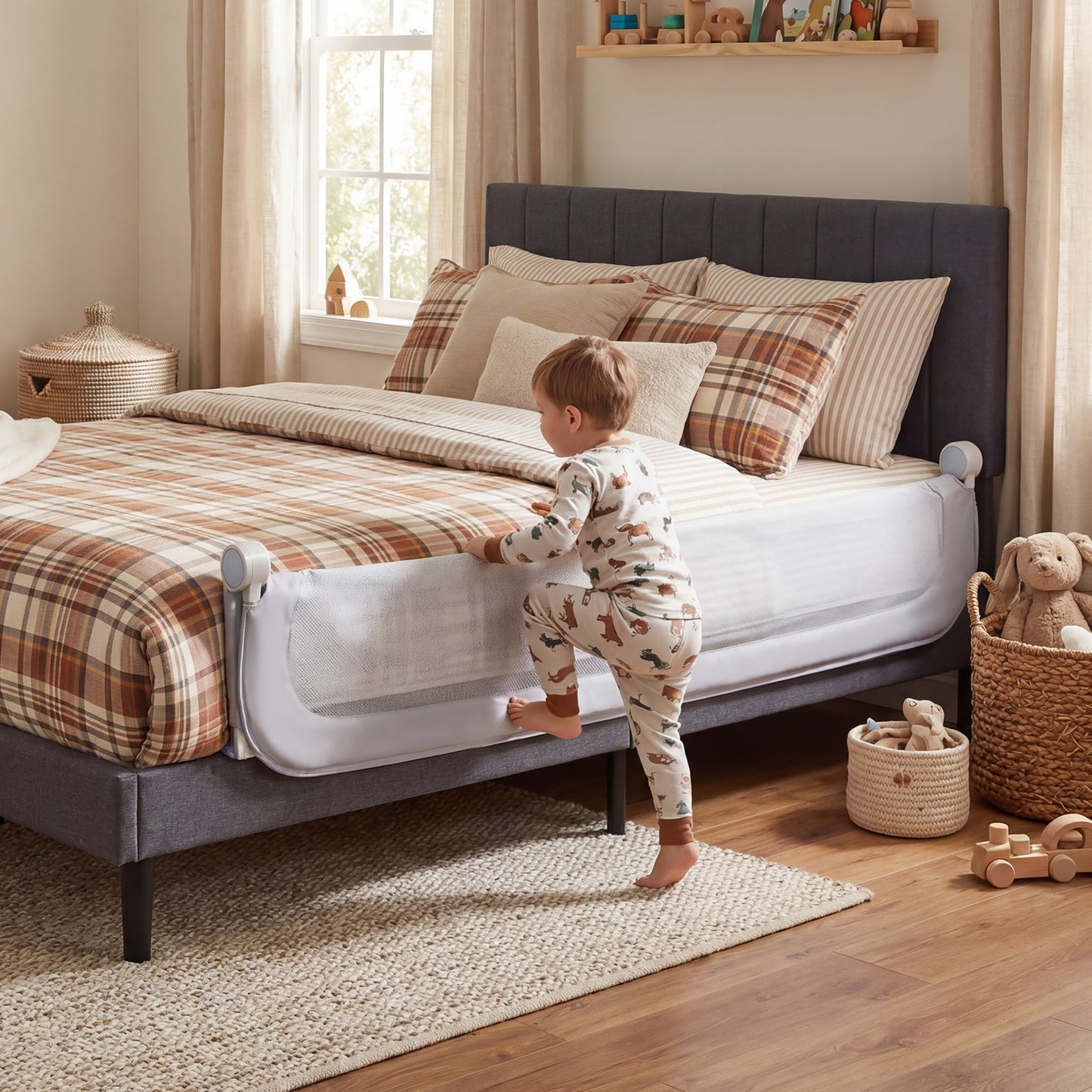 Foldable Bed Rail for Toddlers 178 Long with Removable Cover-Grey