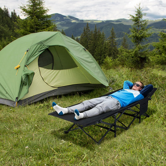 Foldable Camping Cot for Adults Heavy Duty Sleeping Bed with Slanted Headrest-Black