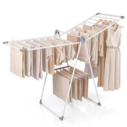 Foldable Clothes Drying Rack with 3-Level Adjustable Wings Space-Saving Collapsible Laundry Rack-White
