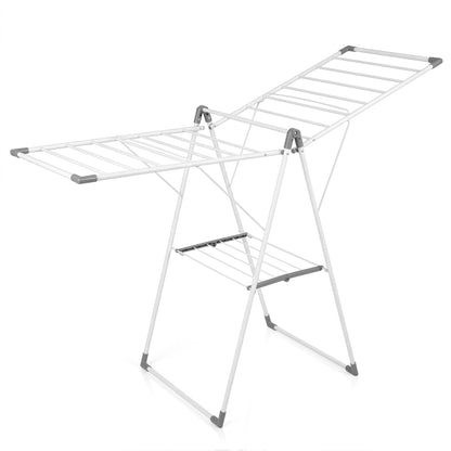 Foldable Clothes Drying Rack with 3-Level Adjustable Wings Space-Saving Collapsible Laundry Rack-White