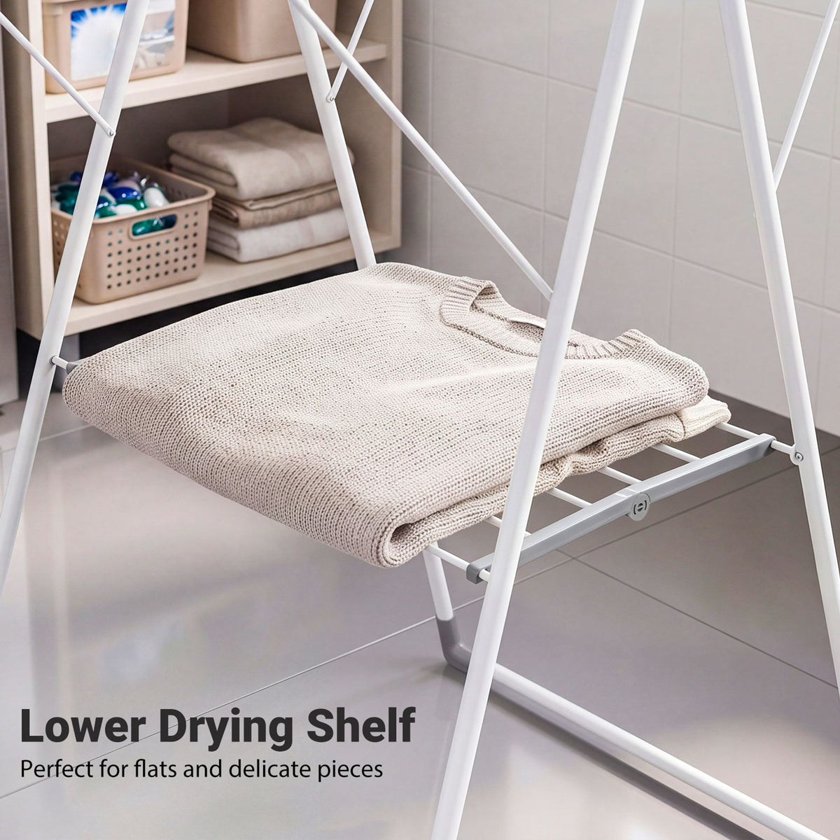 Foldable Clothes Drying Rack with 3-Level Adjustable Wings Space-Saving Collapsible Laundry Rack-White