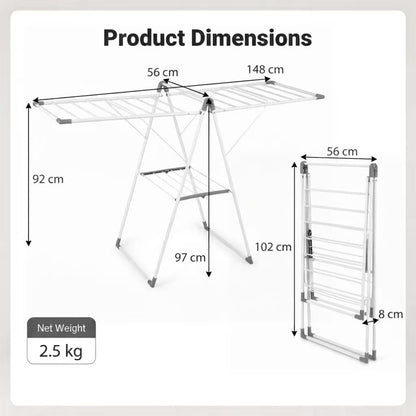 Foldable Clothes Drying Rack with 3-Level Adjustable Wings Space-Saving Collapsible Laundry Rack-White