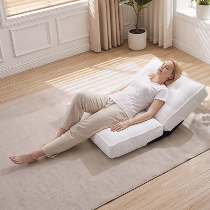 Foldable Floor Chair with Reclining Backrest and Foam Filling-White
