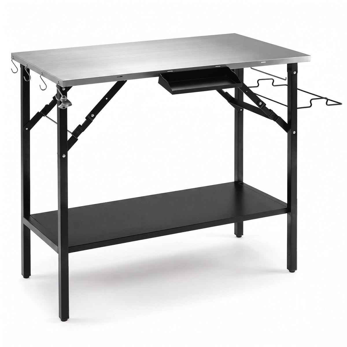 Foldable Outdoor Cook Station with Removable Shelves-Black