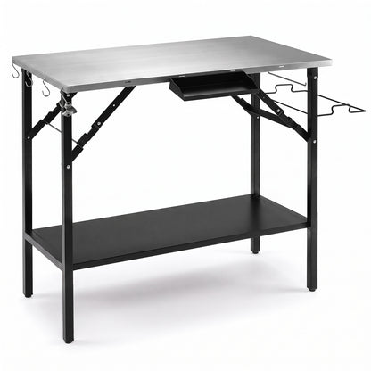 Foldable Outdoor Cook Station with Removable Shelves-Black