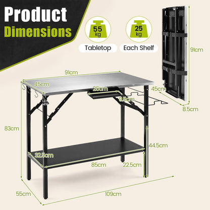 Foldable Outdoor Cook Station with Removable Shelves-Black
