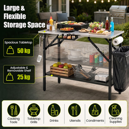 Foldable Outdoor Cook Station with Removable Shelves-Black