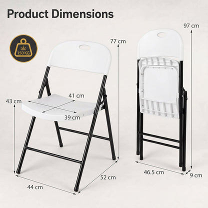 Foldable Plastic Chairs Set of 6 with Ergonomic Backrest