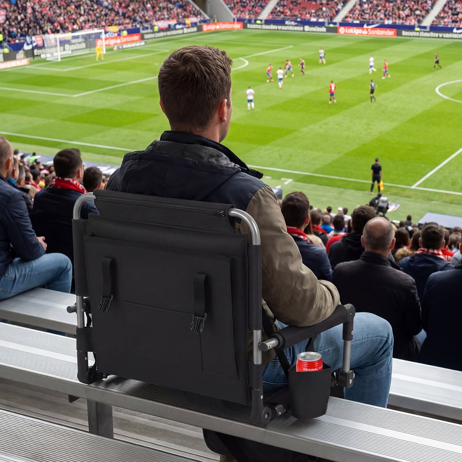 Foldable Stadium Seat 54 CM Wide Bleacher Chairs with Back Support and Padded Cushions-Red