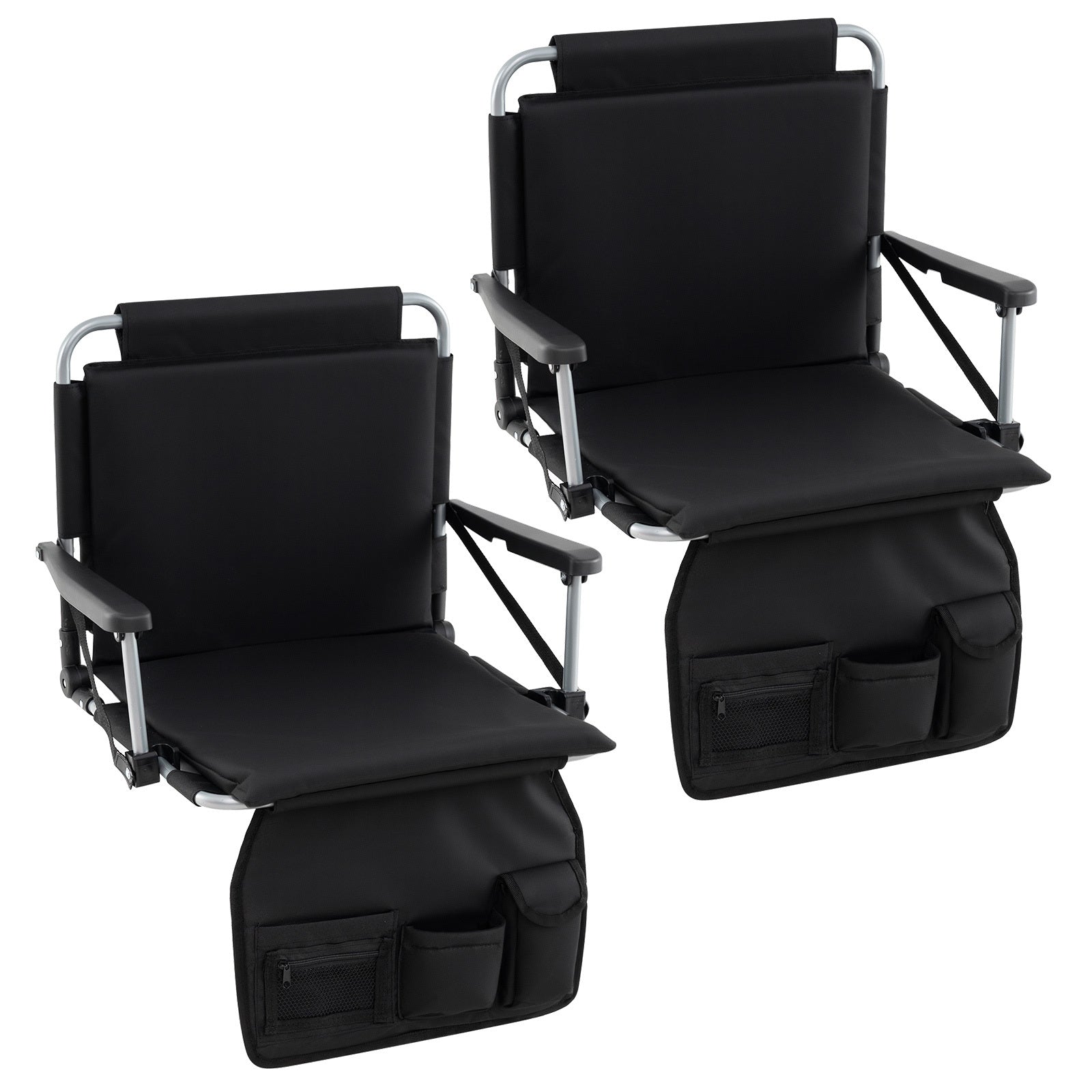 Foldable Stadium Seat Bleacher Chairs with Back Support and Padded Cushions-Black
