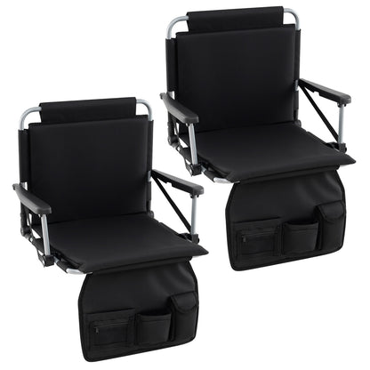 Foldable Stadium Seat Bleacher Chairs with Back Support and Padded Cushions-Black