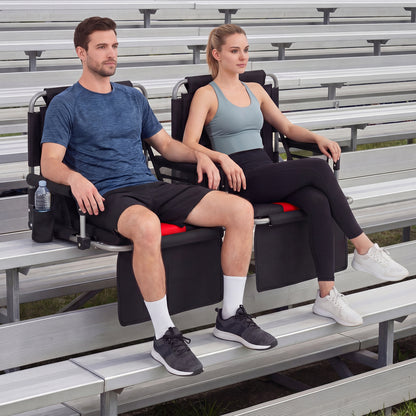 Foldable Stadium Seat Set of 2 with Back Support and Padded Cushions-Red