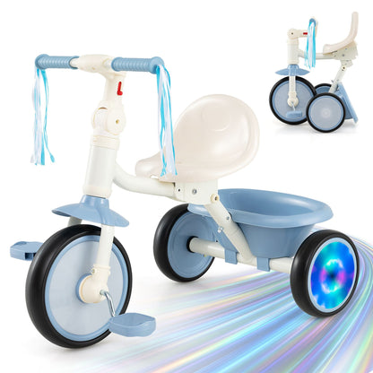 Foldable Toddler Tricycle for 2-5 Year Old with Lighting Wheels-Blue