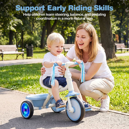 Foldable Toddler Tricycle for 2-5 Year Old with Lighting Wheels-Blue