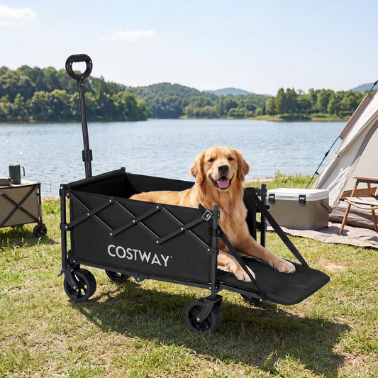 Foldable Transport Trolley 63-92L with Large All-Terrain Wheels for Beach Camping Picnic-Black