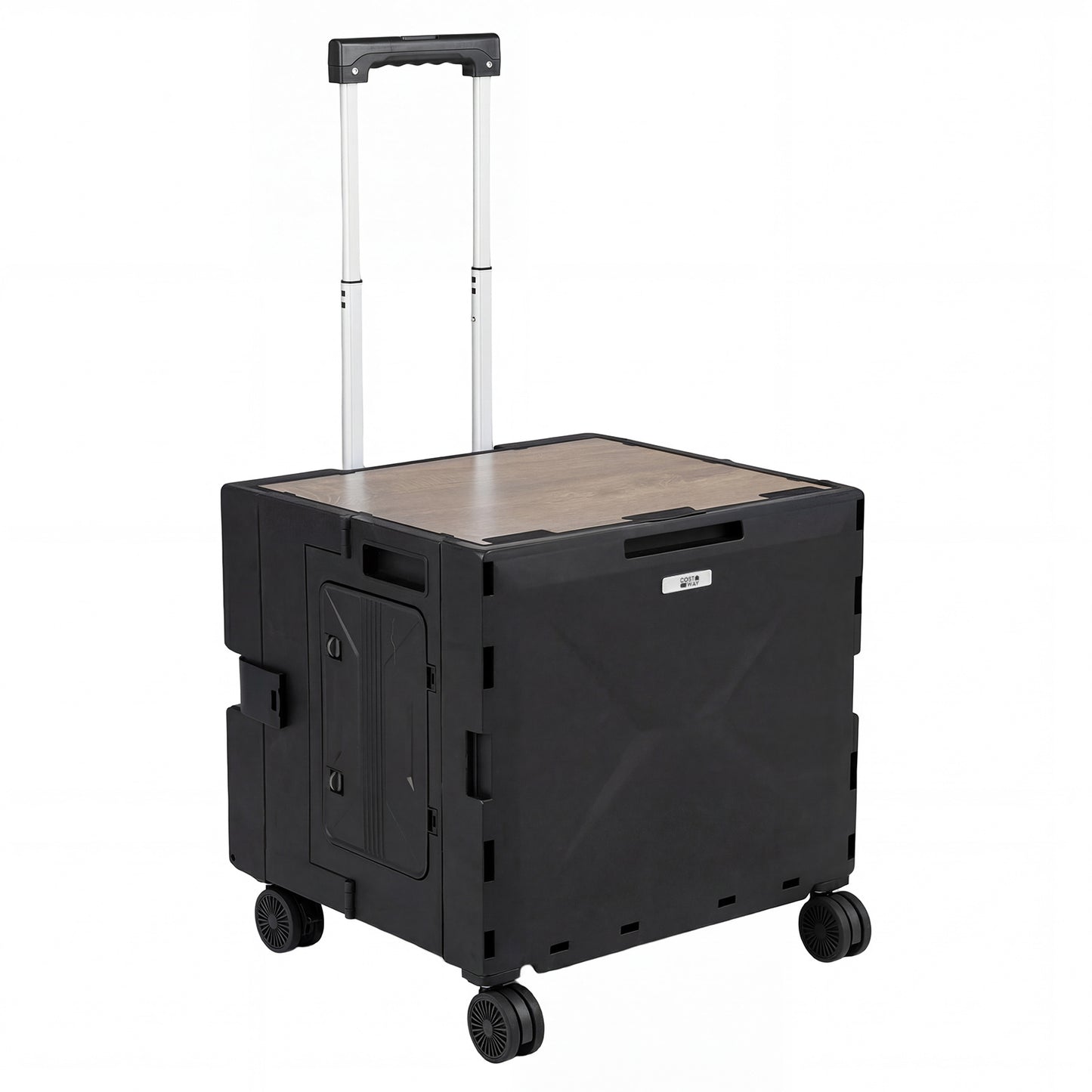 Foldable Utility Cart on 4 Rotate Wheels with Cup Holder-Black