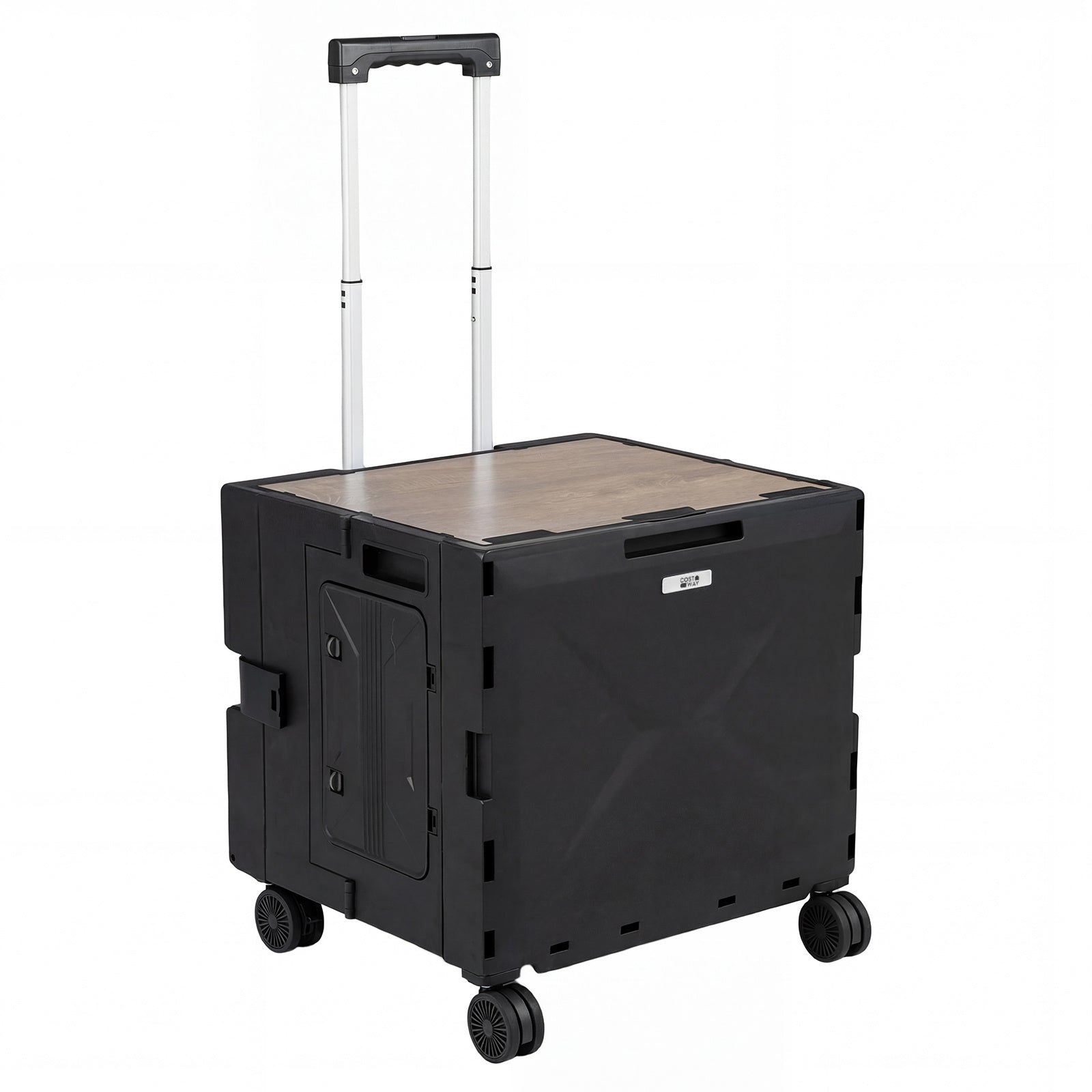 Foldable Utility Cart on 4 Rotate Wheels with Cup Holder-Black