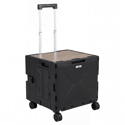 Foldable Utility Cart on 4 Rotate Wheels with Cup Holder-Black