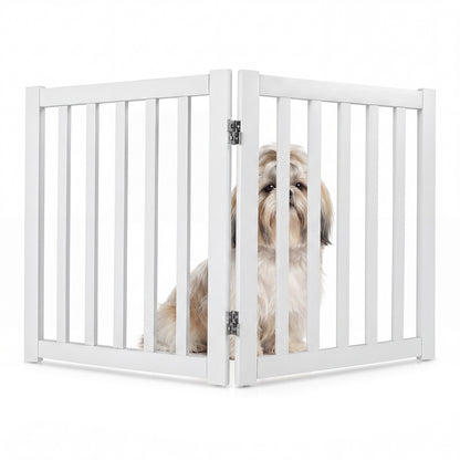 Foldable Wooden Freestanding Pet Gate for House snd Stairs-White