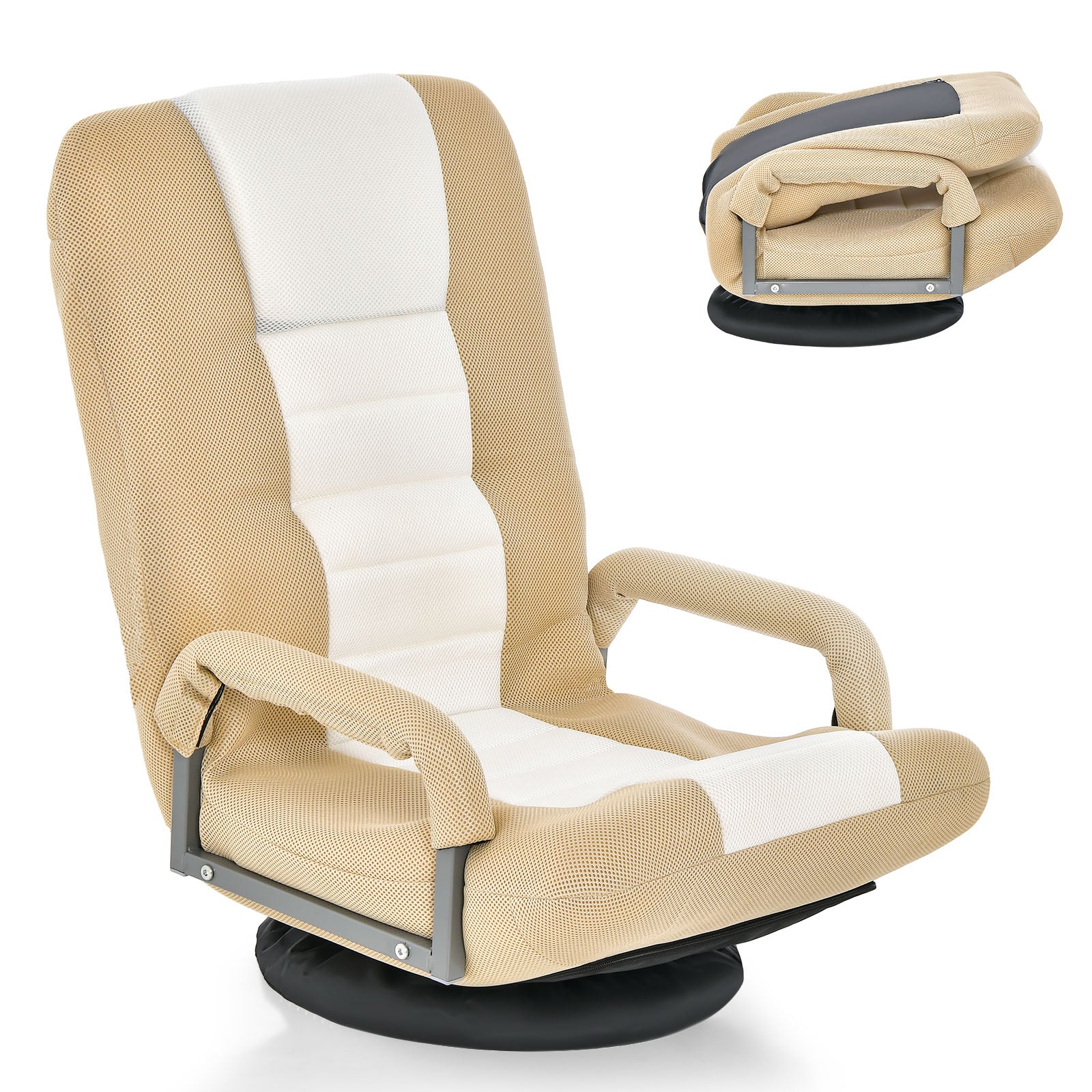 Foldable 360-Degree Swivel Gaming Floor Chair with Adjustable Backrest-Coffee