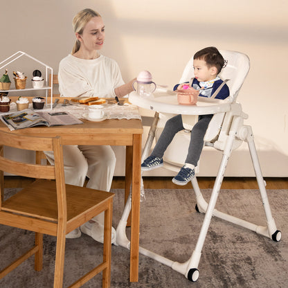 4-in-1 Foldable Baby High Chair with 6 Adjustable Heights and 5-Position Backrest-Beige