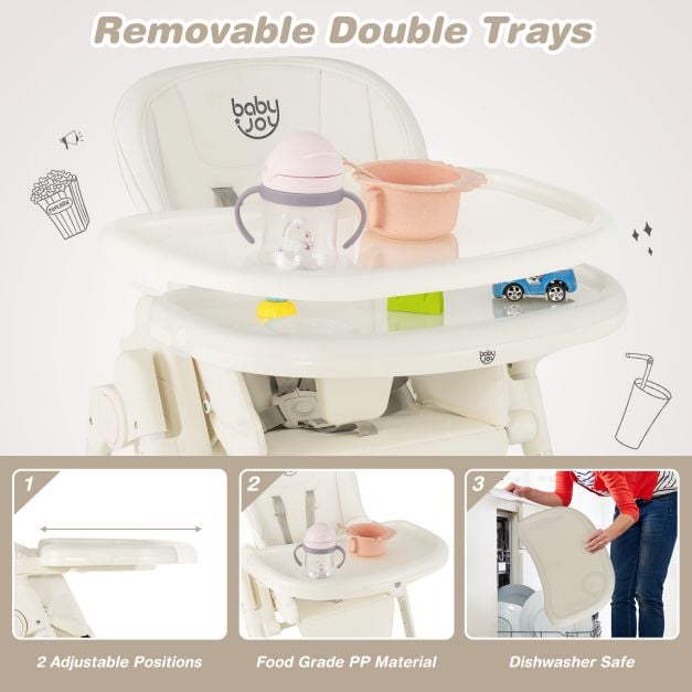 4-in-1 Foldable Baby High Chair with 6 Adjustable Heights and 5-Position Backrest-Beige