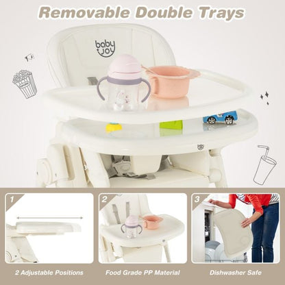 4-in-1 Foldable Baby High Chair with 6 Adjustable Heights and 5-Position Backrest-Beige