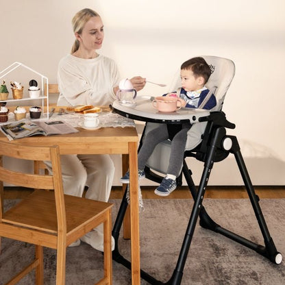 4-in-1 Foldable Baby High Chair with 6 Adjustable Heights and 5-Position Backrest-Grey