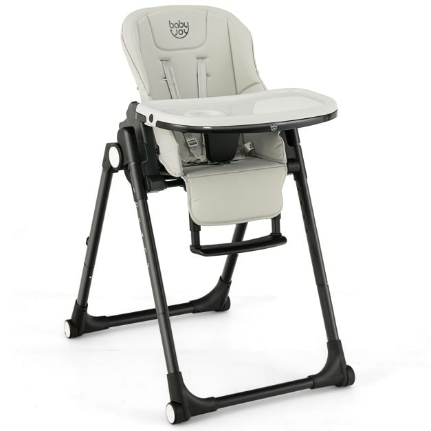 4-in-1 Foldable Baby High Chair with 6 Adjustable Heights and 5-Position Backrest-Grey