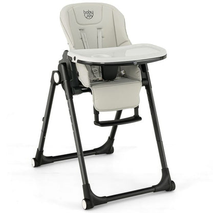 4-in-1 Foldable Baby High Chair with 6 Adjustable Heights and 5-Position Backrest-Grey