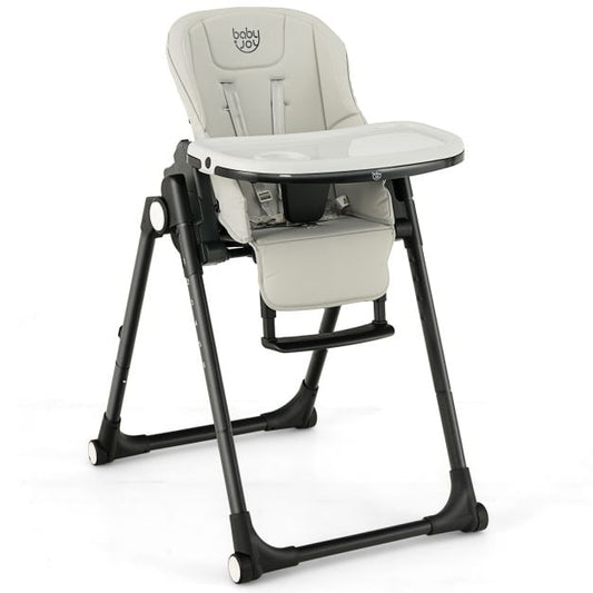 4-in-1 Foldable Baby High Chair with 6 Adjustable Heights and 5-Position Backrest-Grey