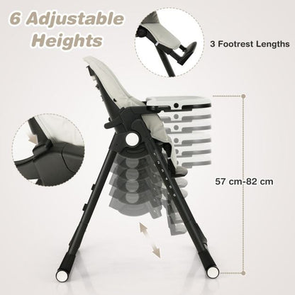 4-in-1 Foldable Baby High Chair with 6 Adjustable Heights and 5-Position Backrest-Grey