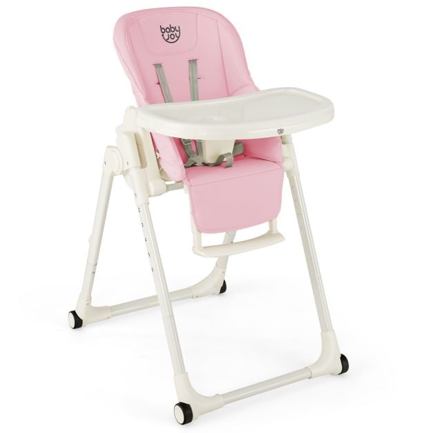 4-in-1 Foldable Baby High Chair with 6 Adjustable Heights and 5-Position Backrest-Pink