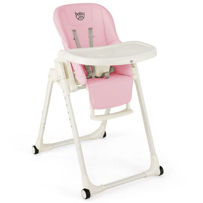 4-in-1 Foldable Baby High Chair with 6 Adjustable Heights and 5-Position Backrest-Pink