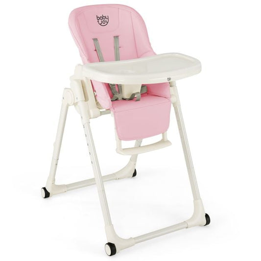 4-in-1 Foldable Baby High Chair with 6 Adjustable Heights and 5-Position Backrest-Pink