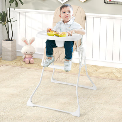 Foldable Baby High Chair with Removable Adjustable Tray-Beige