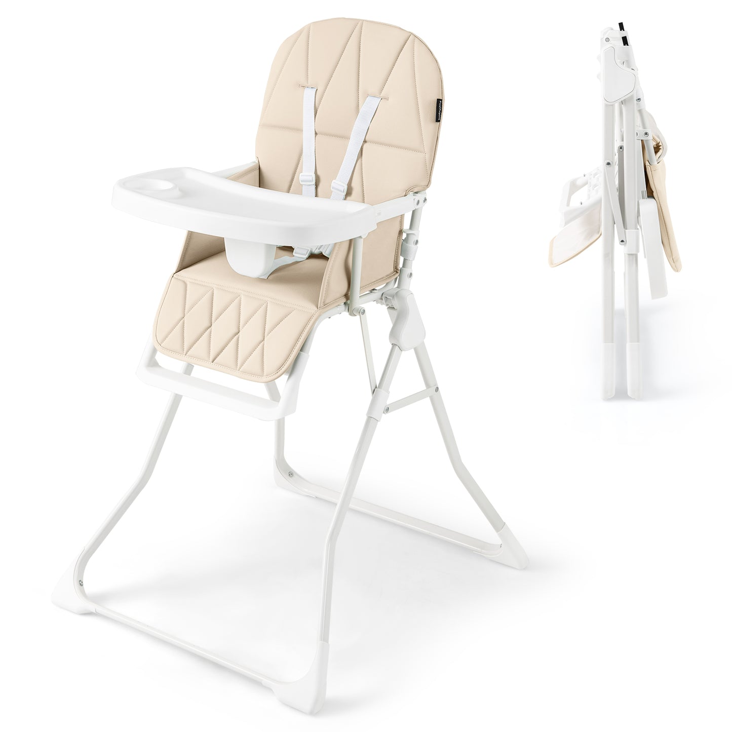 Foldable Baby High Chair with Removable Adjustable Tray-Beige