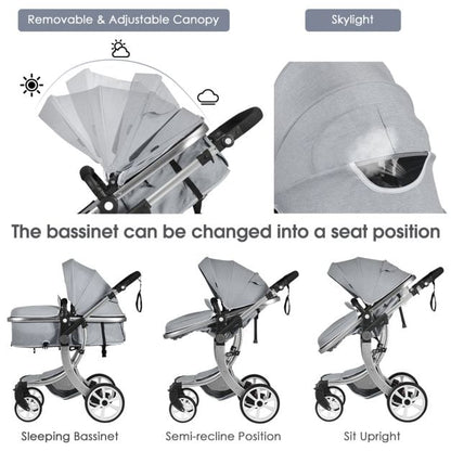 2 in 1 Foldable Baby Stroller with Rain Cover and Mosquito Net-Grey