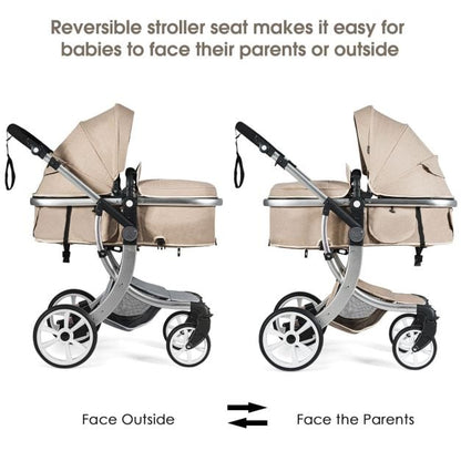 2 in 1 Foldable Baby Stroller with Rain Cover and Mosquito Net-Beige