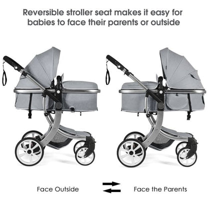 2 in 1 Foldable Baby Stroller with Rain Cover and Mosquito Net-Grey