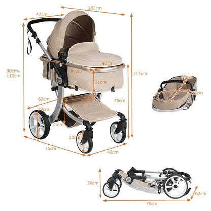 2 in 1 Foldable Baby Stroller with Rain Cover and Mosquito Net-Beige