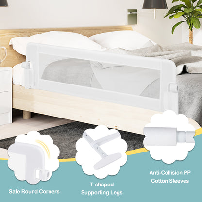 Foldable Bed Rail for Toddlers with Adjustable Safety Strap-White