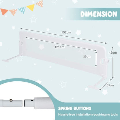 60-Inch Foldable Bed Rail Swing Down Baby Bed Guard Rail with Adjustable Safety Strap-White